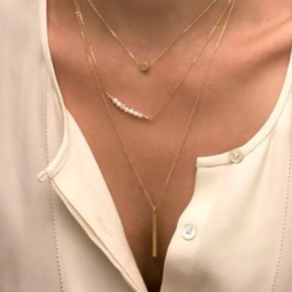 Jewelry - Gold Filled Pearl Bar Multilayer Necklace